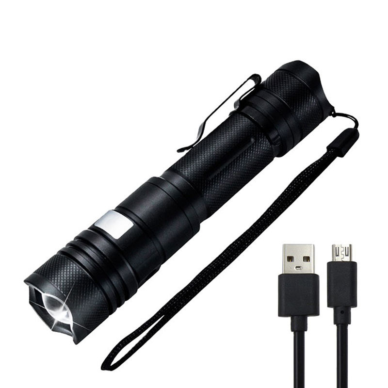 ไฟฉายซูม LED กันน้ำแบบชาร์จไฟ USB